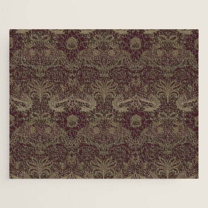 William Morris Peacock and Dragon Moss Wine Jigsaw Puzzle Gallery Image 1