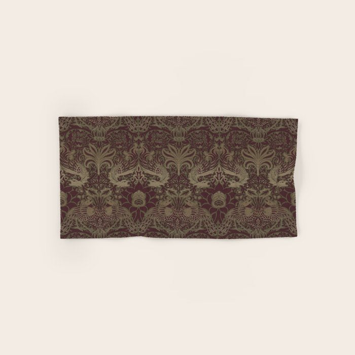 William Morris Peacock and Dragon Moss Wine Bath Towel Gallery Image 1