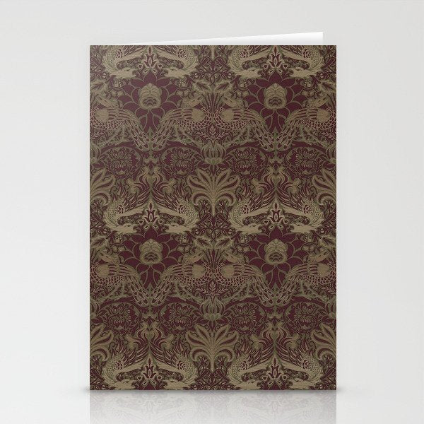 William Morris Peacock and Dragon Moss Wine Stationery Card Gallery Image 2