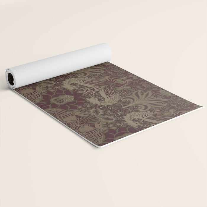 William Morris Peacock and Dragon Moss Wine Yoga Mat Gallery Image 2