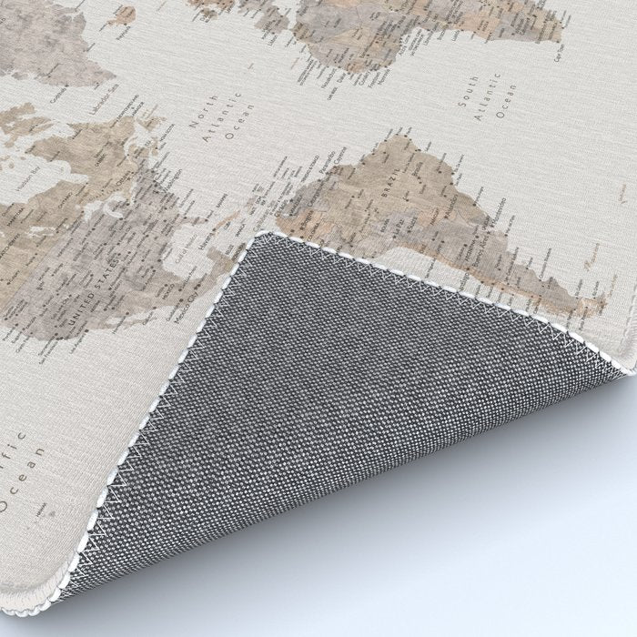 World map with cities in brown and light gray Rug Gallery Image 4