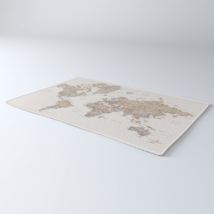 World map with cities in brown and light gray Rug Gallery Image 3
