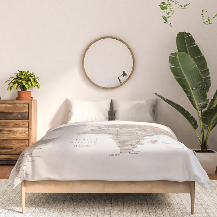 World map with cities in brown and light gray Comforter Gallery Image 3