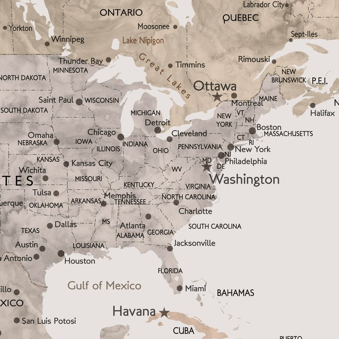 World map with cities in brown and light gray Coffee Mug Gallery Image 2
