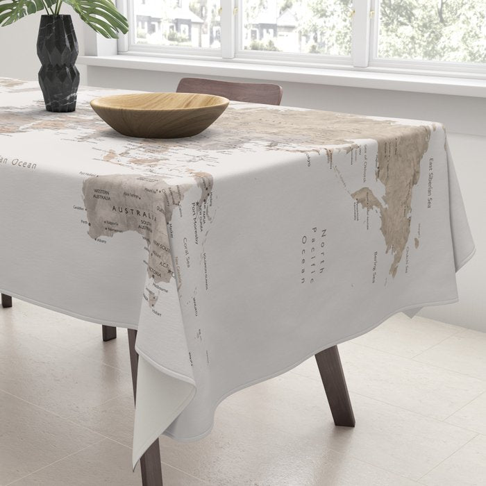 World map with cities in brown and light gray Tablecloth Gallery Image 3