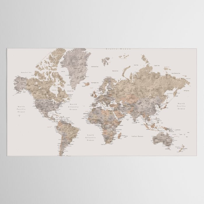 World map with cities in brown and light gray Tablecloth Gallery Image 2