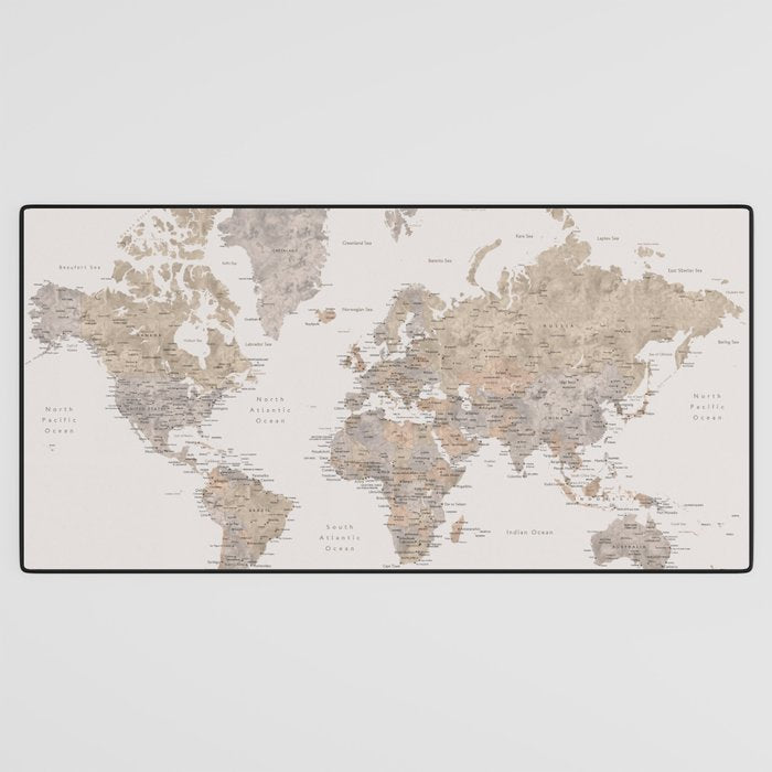 World map with cities in brown and light gray Desk Mat Gallery Image 3