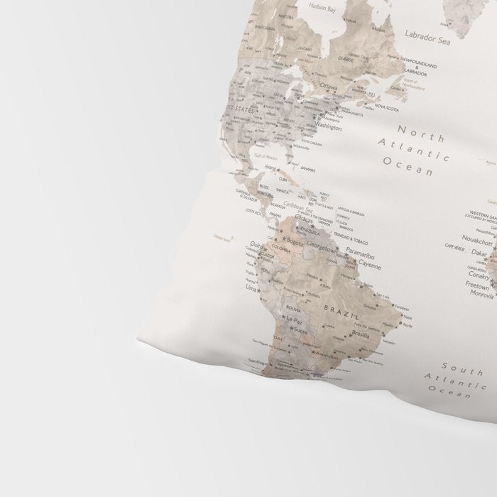 World map with cities in brown and light gray Pillow Sham Gallery Image 4