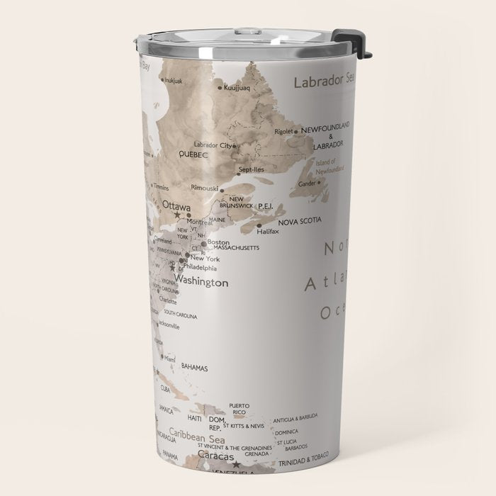 World map with cities in brown and light gray Travel Mug Gallery Image 2