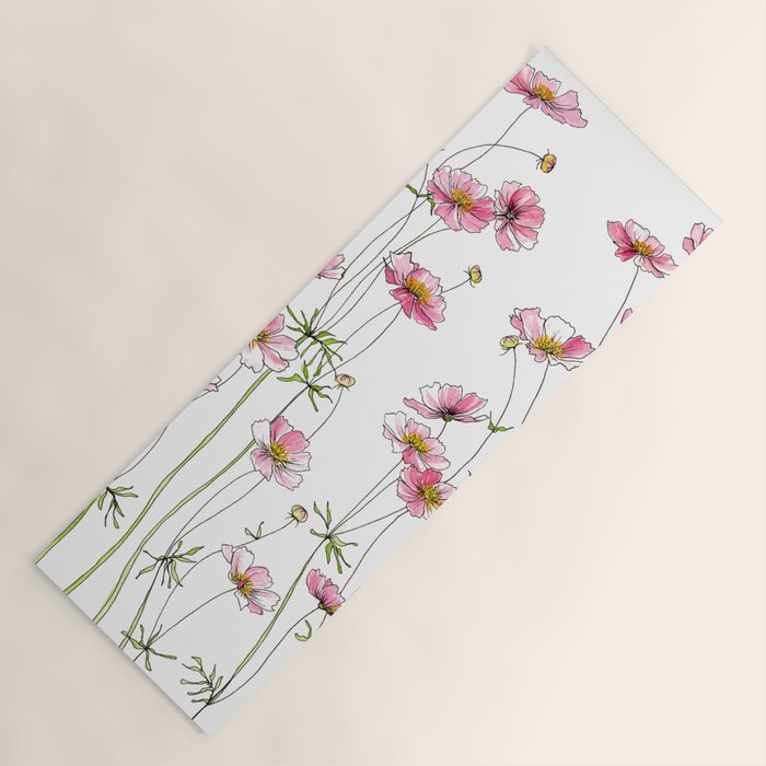 Pink Cosmos Flowers Yoga Mat Gallery Image 1