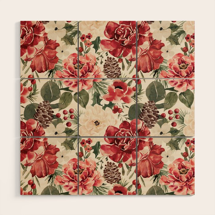 Vintage Christmas Floral Wood Wall Art Gallery Image 1