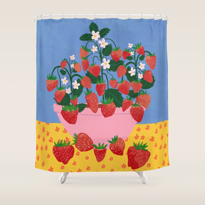 Potted Strawberries Shower Curtain Gallery Image 1
