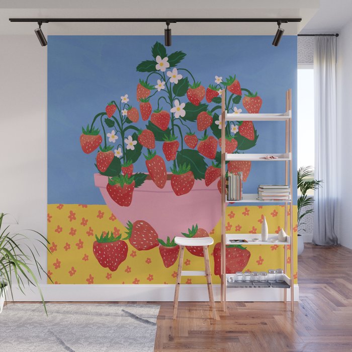 Potted Strawberries Wall Mural