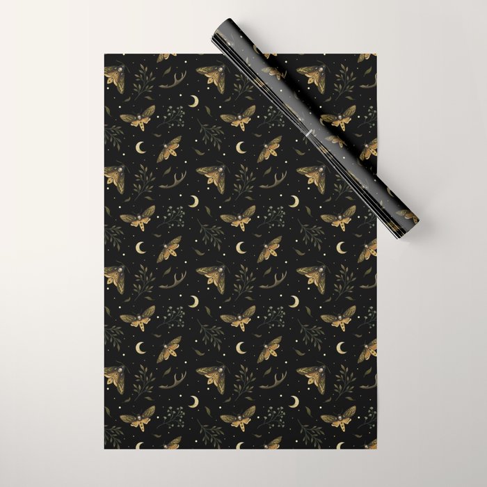 Death Head Moths Night Wrapping Paper Gallery Image 1