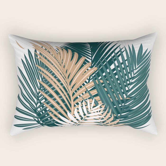 Gold and Green Palm Leaves Rectangular Pillow Gallery Image 2