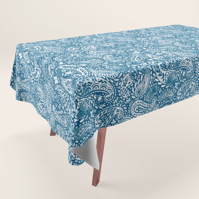 Paisley Indigo Nature Swirls Tablecloth Gallery Image 1