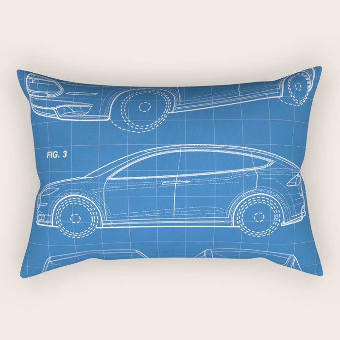 Tesla Model S Patent - Tesla Art - Blueprint Rectangular Pillow Gallery Image 1
