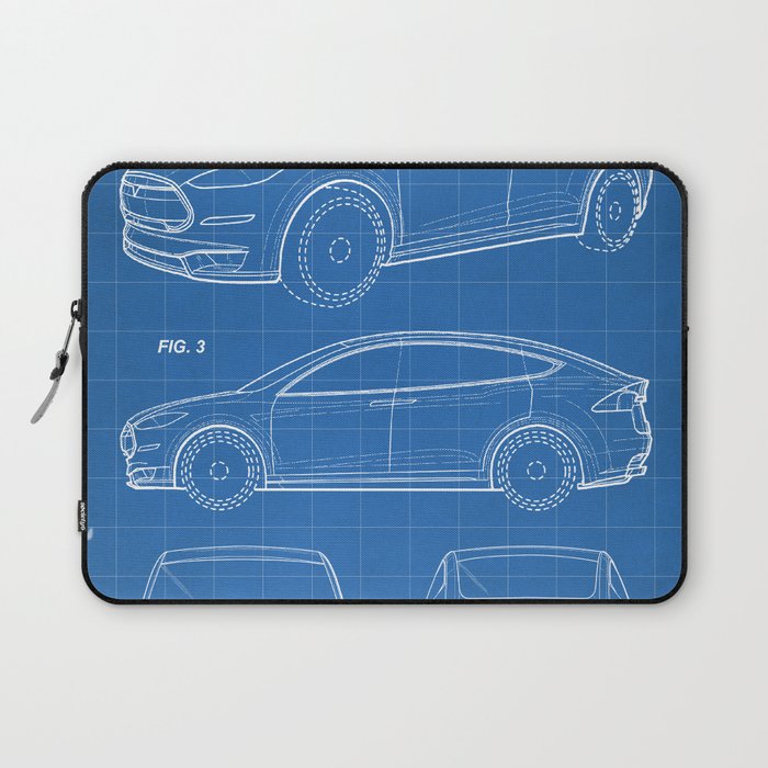Tesla Model S Patent - Tesla Art - Blueprint Laptop Sleeve Gallery Image 1