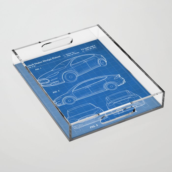 Tesla Model S Patent - Tesla Art - Blueprint Acrylic Tray Gallery Image 1