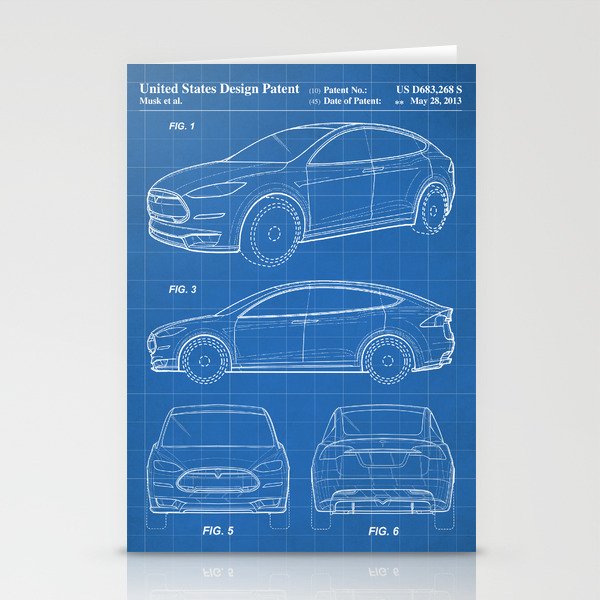 Tesla Model S Patent - Tesla Art - Blueprint Stationery Card Gallery Image 1