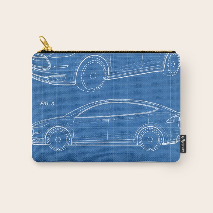 Tesla Model S Patent - Tesla Art - Blueprint Carry All Pouch Gallery Image 1