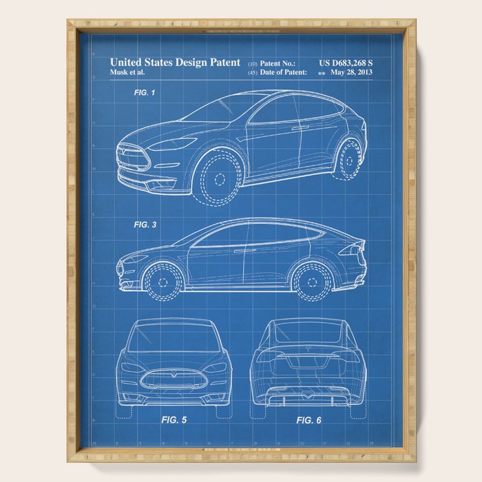 Tesla Model S Patent - Tesla Art - Blueprint Serving Tray Gallery Image 1