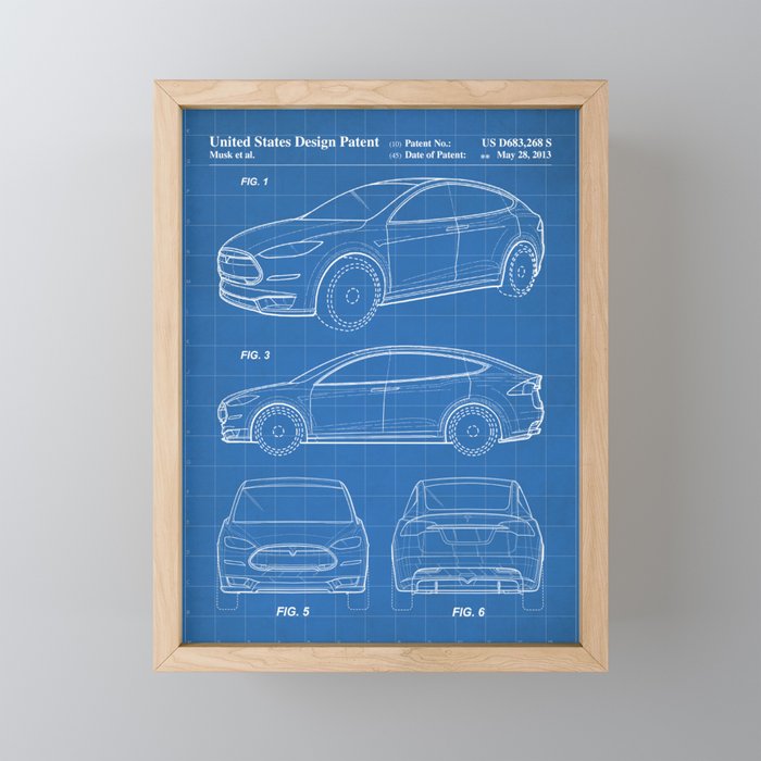 Tesla Model S Patent - Tesla Art - Blueprint Mini Art Print Gallery Image 1