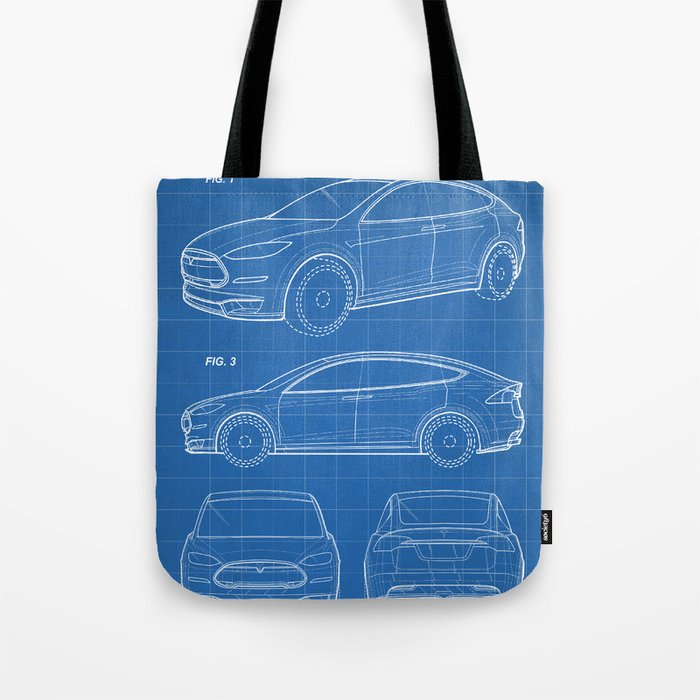 Tesla Model S Patent - Tesla Art - Blueprint Tote Bag Gallery Image 1