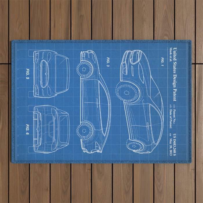 Tesla Model S Patent - Tesla Art - Blueprint Outdoor Rug Gallery Image 1