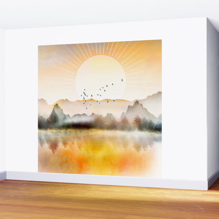 Lake Sunrise Wall Mural Gallery Image 2