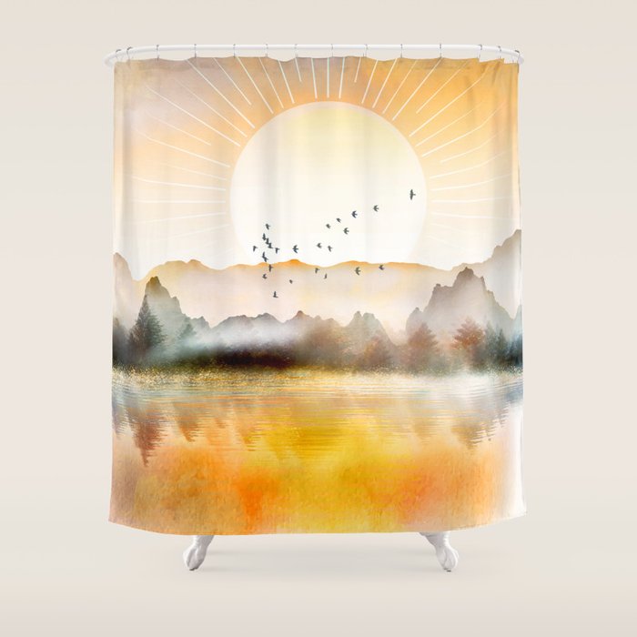 Lake Sunrise Shower Curtain Gallery Image 1
