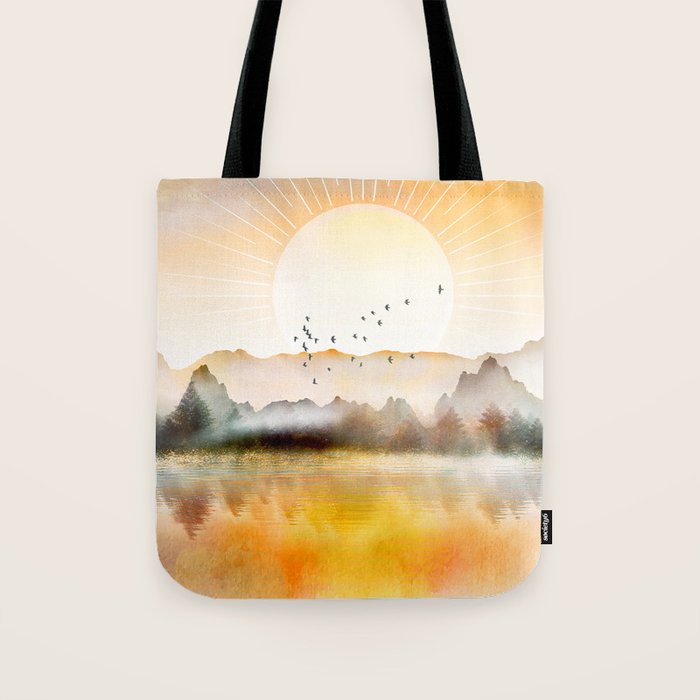 Lake Sunrise Tote Bag Gallery Image 1