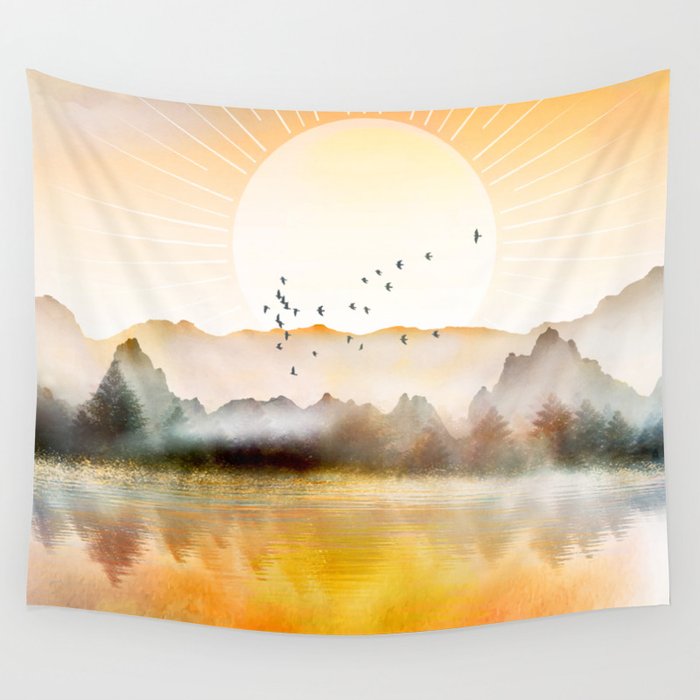 Lake Sunrise Wall Tapestry Gallery Image 4