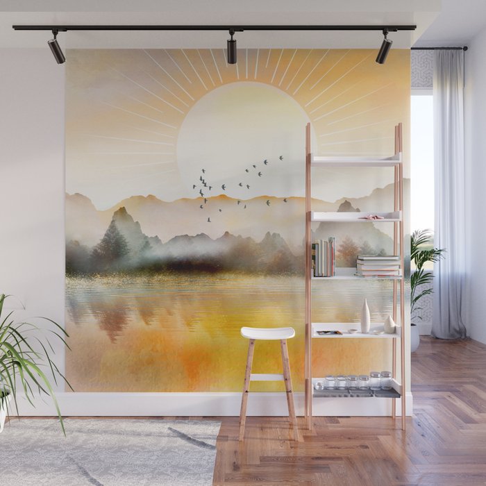 Lake Sunrise Wall Mural Gallery Image 1