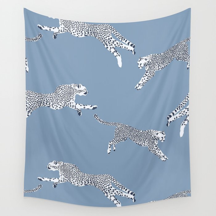 Leaping Cheetahs Cornflower Wall Tapestry Gallery Image 4