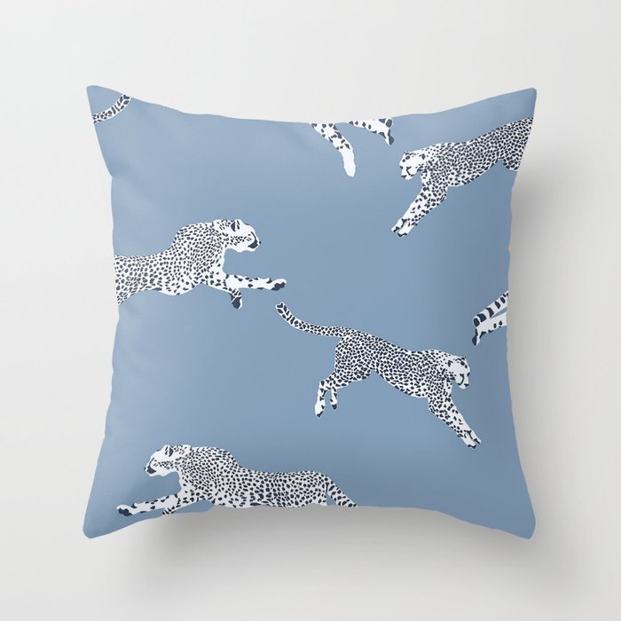 Leaping Cheetahs Cornflower Throw Pillow