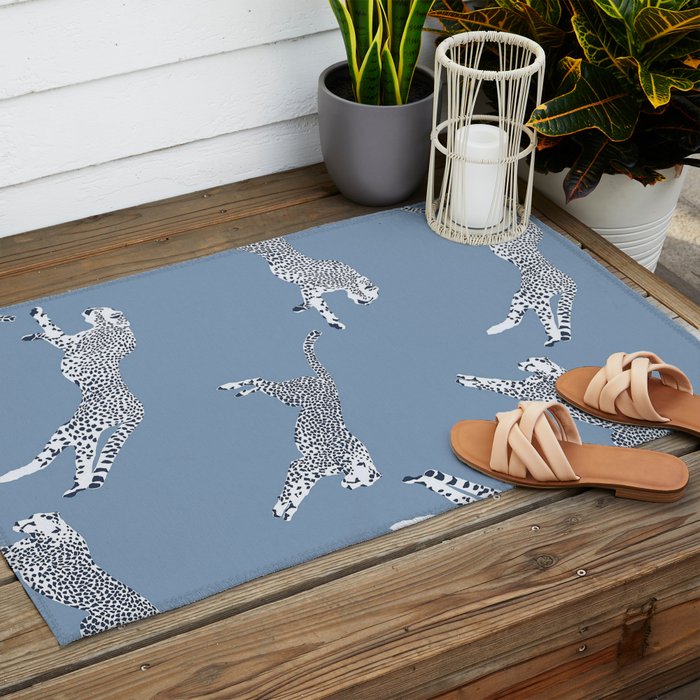 Leaping Cheetahs Cornflower Outdoor Rug Gallery Image 2