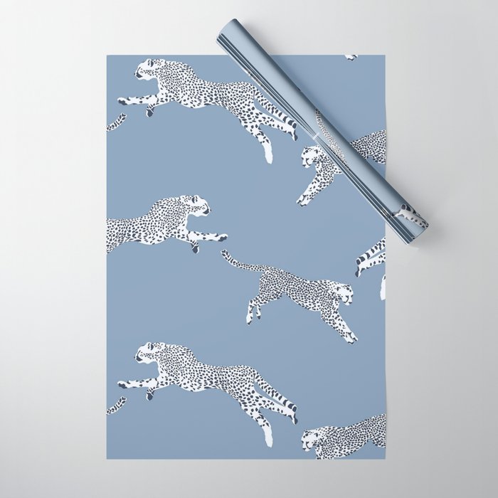 Leaping Cheetahs Cornflower Wrapping Paper Gallery Image 1