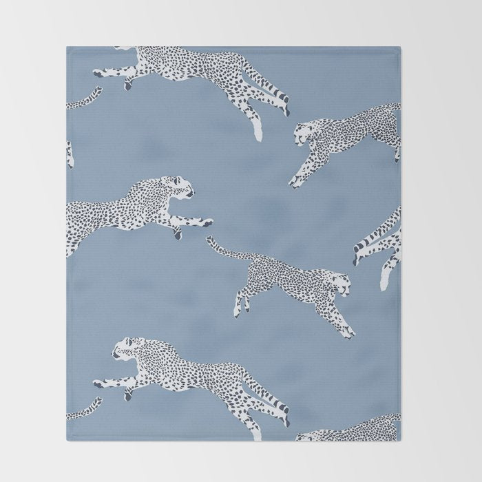 Leaping Cheetahs Cornflower Throw Blanket Gallery Image 2