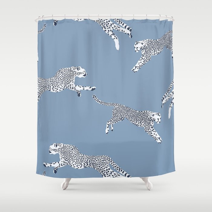 Leaping Cheetahs Cornflower Shower Curtain Gallery Image 1