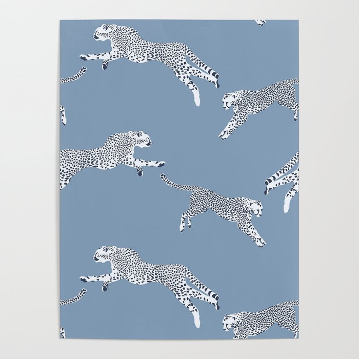 Leaping Cheetahs Cornflower Poster Gallery Image 1