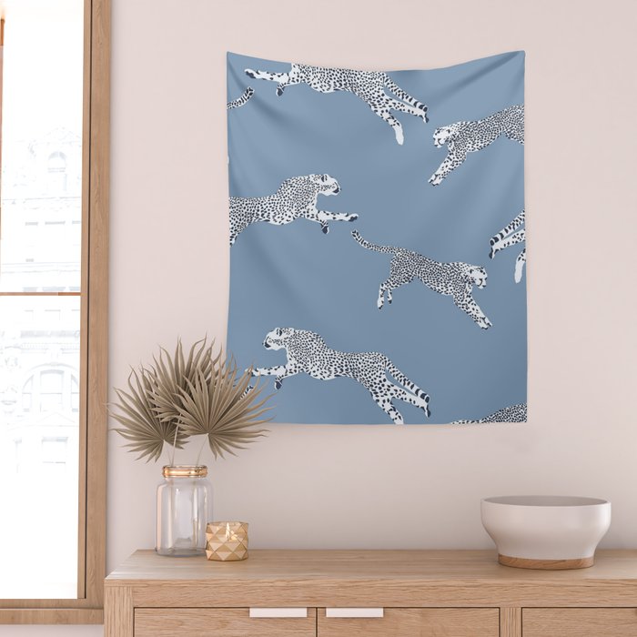 Leaping Cheetahs Cornflower Wall Tapestry Gallery Image 2