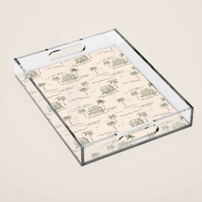 Vintage palm tree beach house pattern Acrylic Tray Gallery Image 1