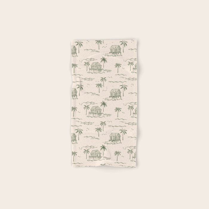 Vintage palm tree beach house pattern Bath Towel Gallery Image 1
