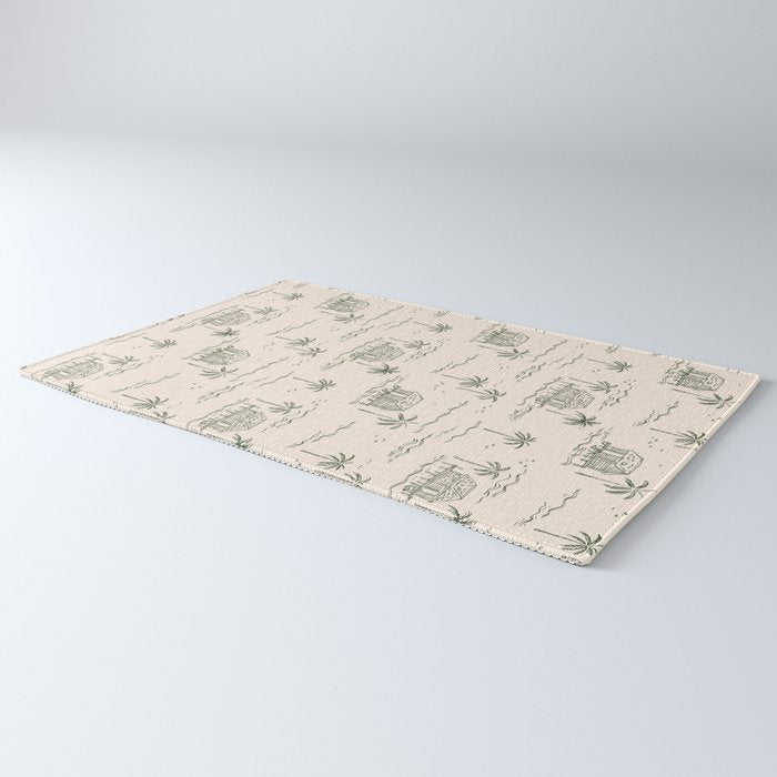 Vintage palm tree beach house pattern Rug Gallery Image 3