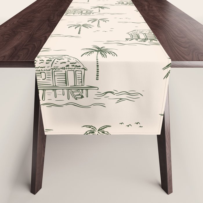 Vintage palm tree beach house pattern Table Runner Gallery Image 1