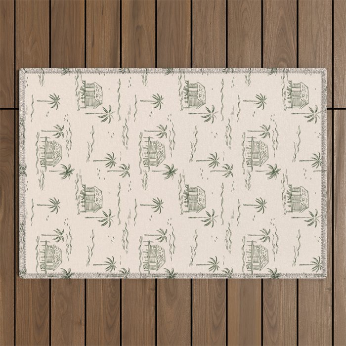Vintage palm tree beach house pattern Outdoor Rug Gallery Image 1