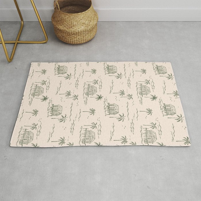 Vintage palm tree beach house pattern Rug Gallery Image 1