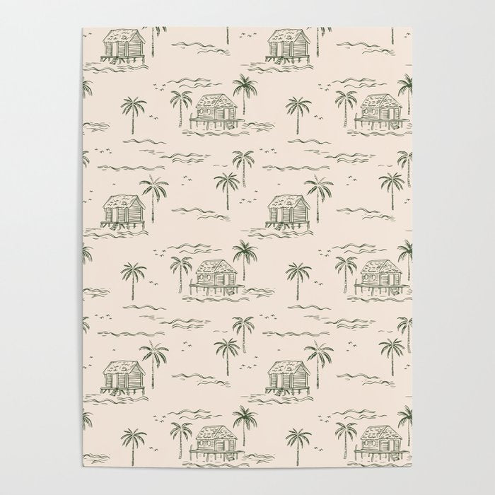 Vintage palm tree beach house pattern Poster Gallery Image 4