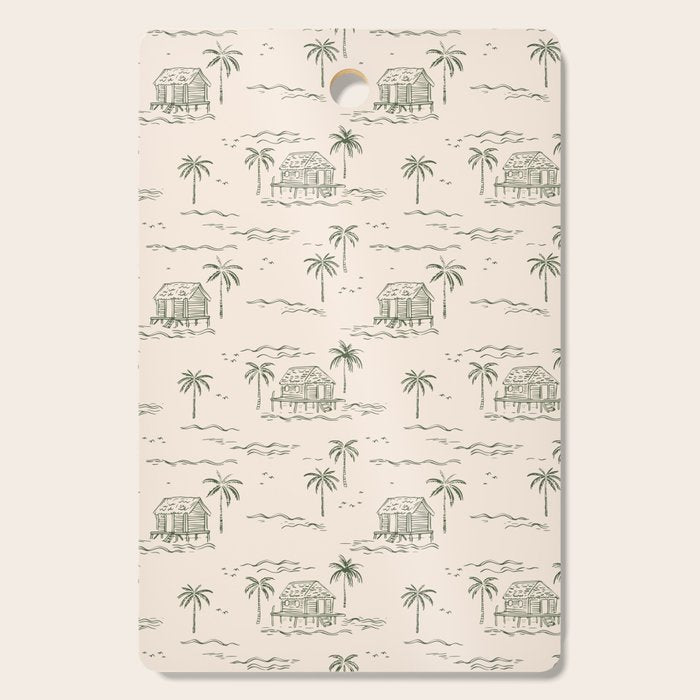Vintage palm tree beach house pattern Cutting Board Gallery Image 1